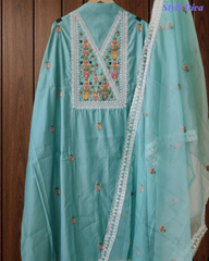 Graceful Modal Kurta Suit with Aari Work & Scalloped Organza Dupatta