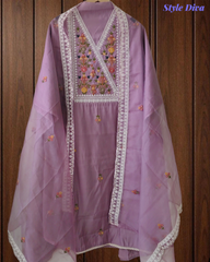 Graceful Modal Kurta Suit with Aari Work & Scalloped Organza Dupatta
