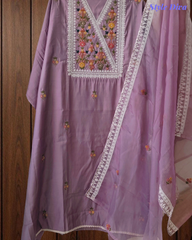 Graceful Modal Kurta Suit with Aari Work & Scalloped Organza Dupatta