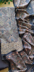 Winter Wear- Elegant Floral Pashmina Suit with Embroidered Daman Un-Stitched Suit