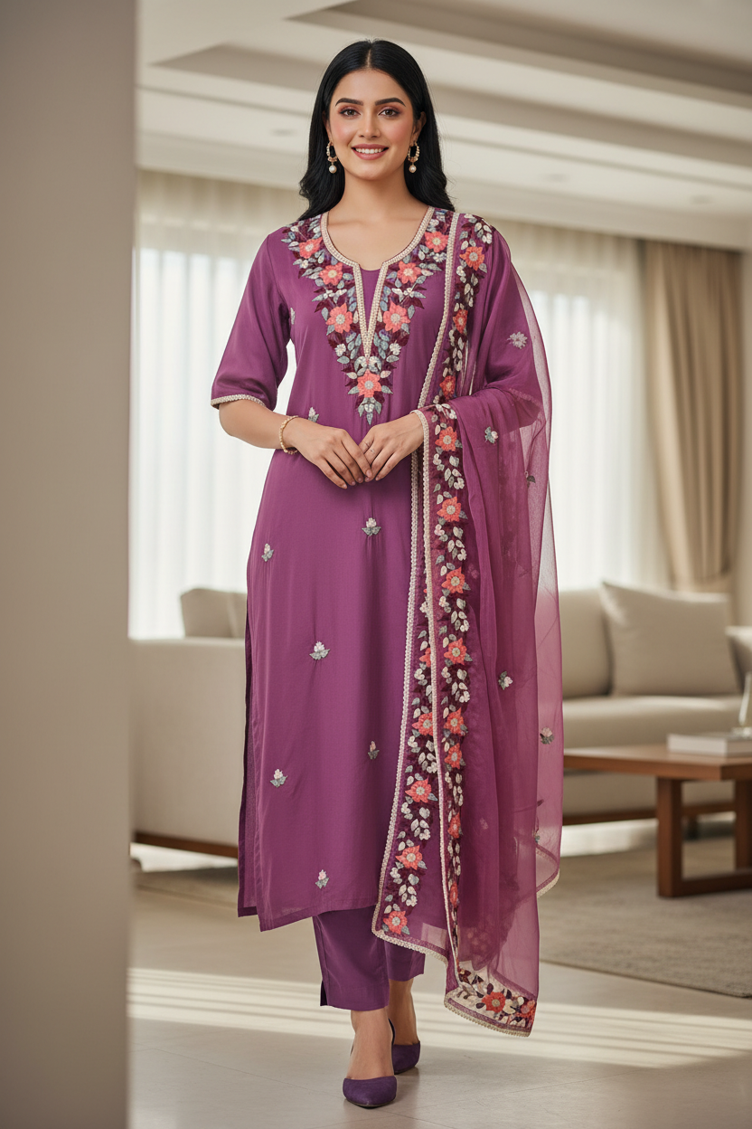 Heritage Kashmiri Embroidery Modal Un-Stitched Suit