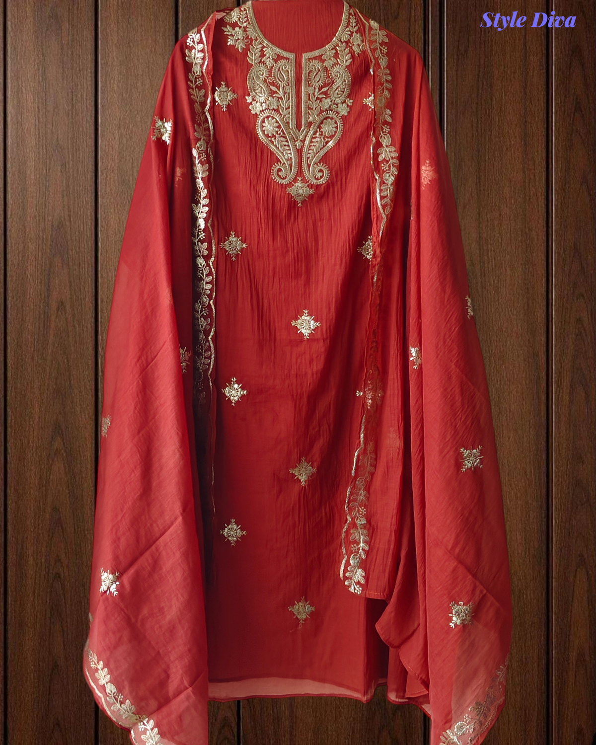 Premium Mul Chanderi Party Wear Un-Stitched Suit with All-Over Pita Work