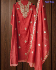 Premium Mul Chanderi Party Wear Un-Stitched Suit with All-Over Pita Work
