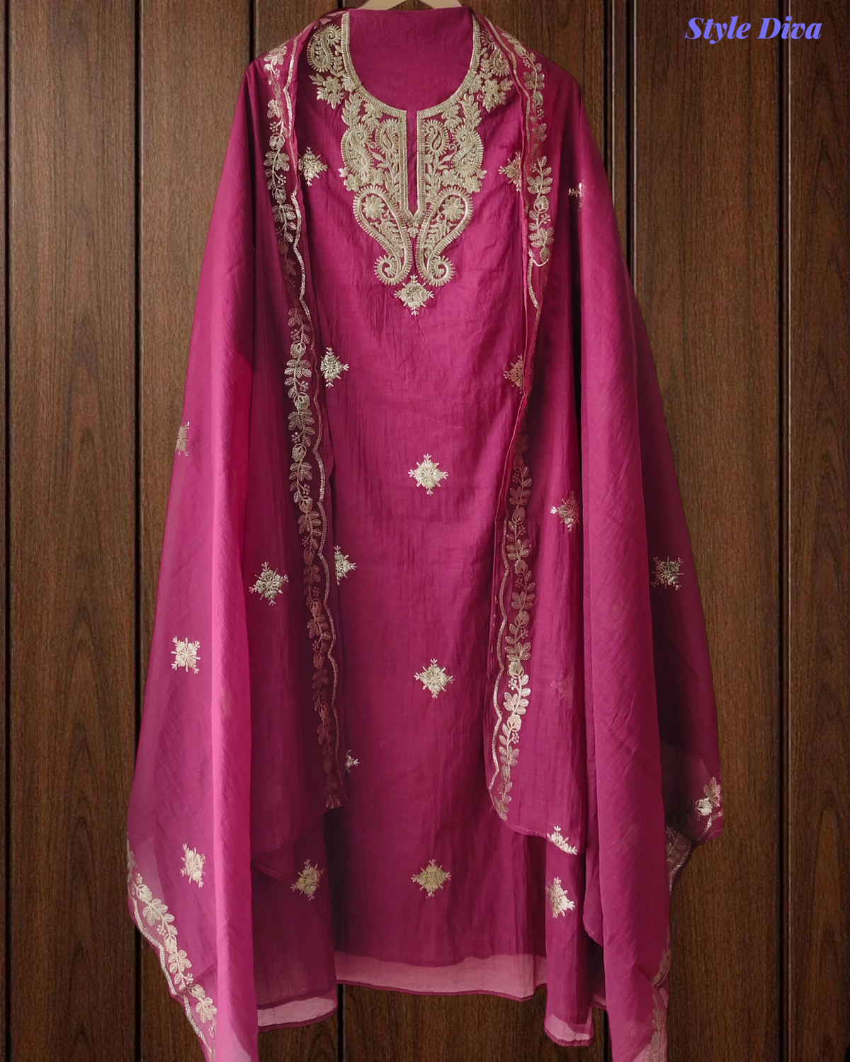 Premium Mul Chanderi Party Wear Un-Stitched Suit with All-Over Pita Work