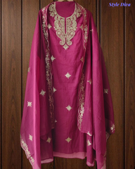 Premium Mul Chanderi Party Wear Un-Stitched Suit with All-Over Pita Work