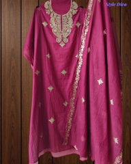 Premium Mul Chanderi Party Wear Un-Stitched Suit with All-Over Pita Work