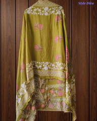 Muslin Digital Printed Un-Stitched Festive Suit with Zari & Swarovski Work