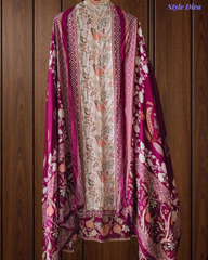 Muslin Digital Printed Un-Stitched Festive Suit with Zari & Swarovski Work