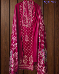 Elegant Glazed Cotton Un-Stitched Suit with Digital Print & Organza Embroidery Patch Work