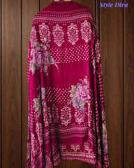 Elegant Glazed Cotton Un-Stitched Suit with Digital Print & Organza Embroidery Patch Work