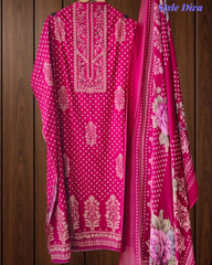 Elegant Glazed Cotton Un-Stitched Suit with Digital Print & Organza Embroidery Patch Work
