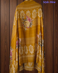 Elegant Glazed Cotton Un-Stitched Suit with Digital Print & Organza Embroidery Patch Work