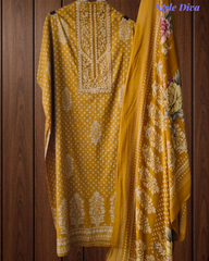 Elegant Glazed Cotton Un-Stitched Suit with Digital Print & Organza Embroidery Patch Work