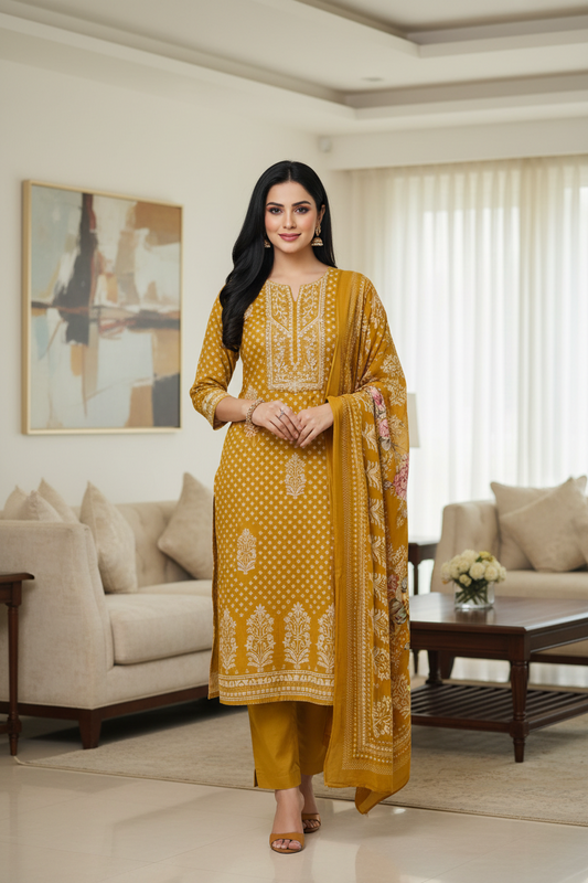 Elegant Glazed Cotton Un-Stitched Suit with Digital Print & Organza Embroidery Patch Work