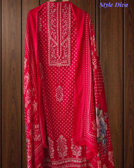 Elegant Glazed Cotton Un-Stitched Suit with Digital Print & Organza Embroidery Patch Work