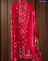 Elegant Glazed Cotton Un-Stitched Suit with Digital Print & Organza Embroidery Patch Work