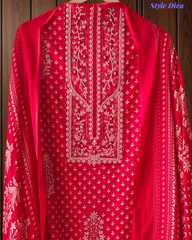 Elegant Glazed Cotton Un-Stitched Suit with Digital Print & Organza Embroidery Patch Work