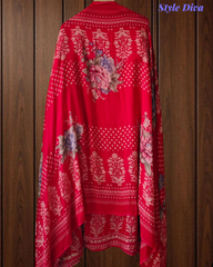 Elegant Glazed Cotton Un-Stitched Suit with Digital Print & Organza Embroidery Patch Work