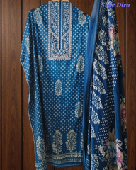 Elegant Glazed Cotton Un-Stitched Suit with Digital Print & Organza Embroidery Patch Work