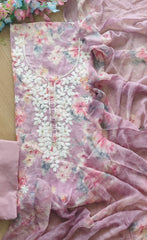 Lightweight Cotton Kurta with Floral Embroidery & Chiffon Dupatta