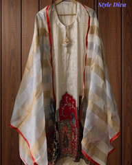 Self Design Shimmer Zari Daman Work Un-Stitched Festive Suit