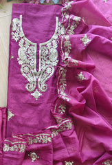 Premium Mul Chanderi Party Wear Un-Stitched Suit with All-Over Pita Work