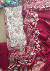Muslin Digital Printed Un-Stitched Festive Suit with Zari & Swarovski Work