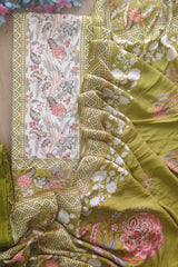 Muslin Digital Printed Un-Stitched Festive Suit with Zari & Swarovski Work