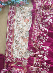 Muslin Digital Printed Un-Stitched Festive Suit with Zari & Swarovski Work