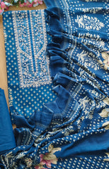 Elegant Glazed Cotton Un-Stitched Suit with Digital Print & Organza Embroidery Patch Work