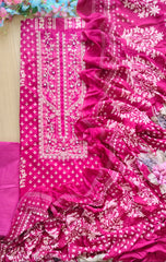 Elegant Glazed Cotton Un-Stitched Suit with Digital Print & Organza Embroidery Patch Work