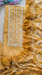 Elegant Glazed Cotton Un-Stitched Suit with Digital Print & Organza Embroidery Patch Work