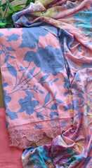 Cotton Printed Un-Stitched Suit with Organza Floral Embroidery Daman & Mul Cotton Dupatta