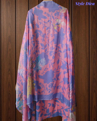 Cotton Printed Un-Stitched Suit with Organza Floral Embroidery Daman & Mul Cotton Dupatta