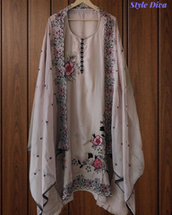 Crepe Kurta & Organza Embroidered Dupatta Un-Stitched Suit