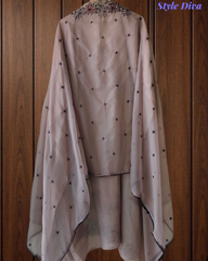 Crepe Kurta & Organza Embroidered Dupatta Un-Stitched Suit