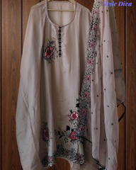 Crepe Kurta & Organza Embroidered Dupatta Un-Stitched Suit