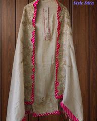 Festive Shimmer Tissue Un-Stitched Suit with Intricate Zari Work