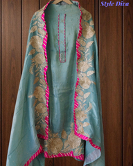 Festive Shimmer Tissue Un-Stitched Suit with Intricate Zari Work