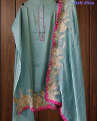 Festive Shimmer Tissue Un-Stitched Suit with Intricate Zari Work