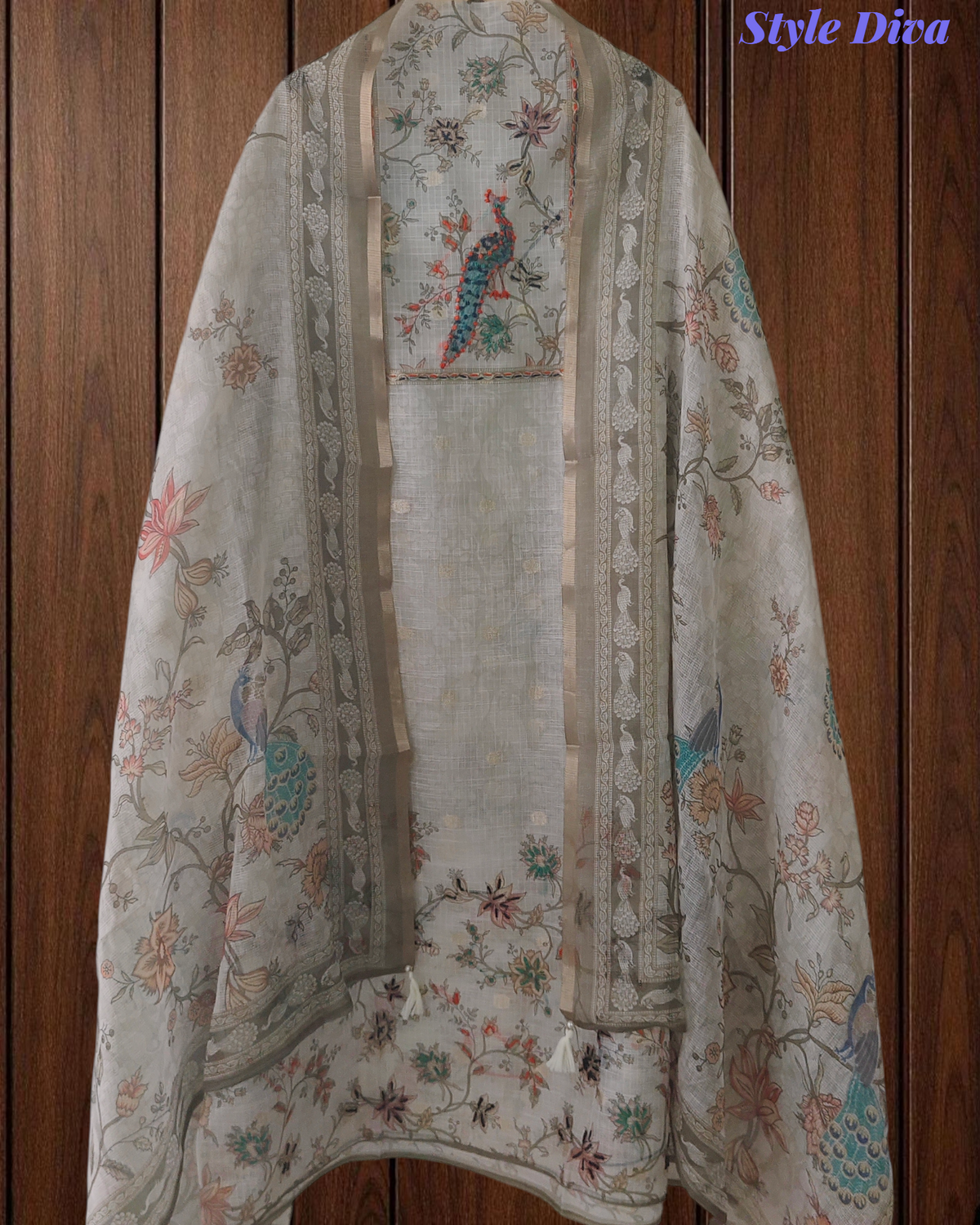 Elegant Kota Digital Print Suit with Highlighting Knot Work