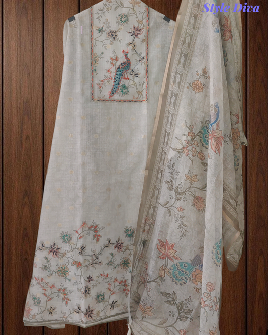 Elegant Kota Digital Print Suit with Highlighting Knot Work
