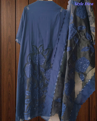 Designer Mul Chanderi Appliqué Work Un-Stitched Suit Set with Organza Dupatta