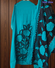 Designer Mul Chanderi Appliqué Work Un-Stitched Suit Set with Organza Dupatta