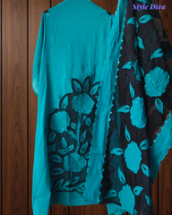 Designer Mul Chanderi Appliqué Work Un-Stitched Suit Set with Organza Dupatta