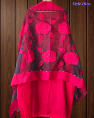 Designer Mul Chanderi Appliqué Work Un-Stitched Suit Set with Organza Dupatta