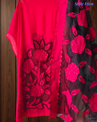 Designer Mul Chanderi Appliqué Work Un-Stitched Suit Set with Organza Dupatta