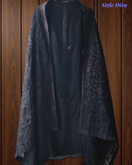 Designer Roman Silk Sequence and Cut-Dana Hand Work Suit with Organza Dupatta