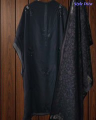 Designer Roman Silk Sequence and Cut-Dana Hand Work Suit with Organza Dupatta