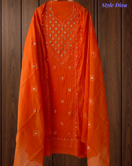 Pure Mul Chanderi Elegance – Pita & Thread Embroidery Unstitched Suit